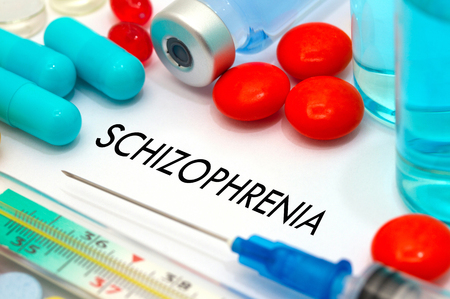 Word Schizophrenia Pills and Syringe