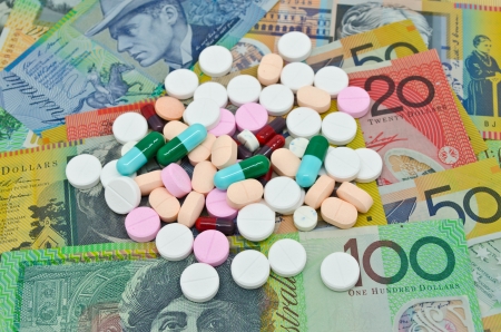 Pills on AUD Dollars Background