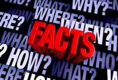 Red facts filled with "who", "what", "where", "when", "how", and "why" at different depths.