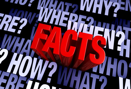 Red facts filled with "who", "what", "where", "when", "how", and "why" at different depths.